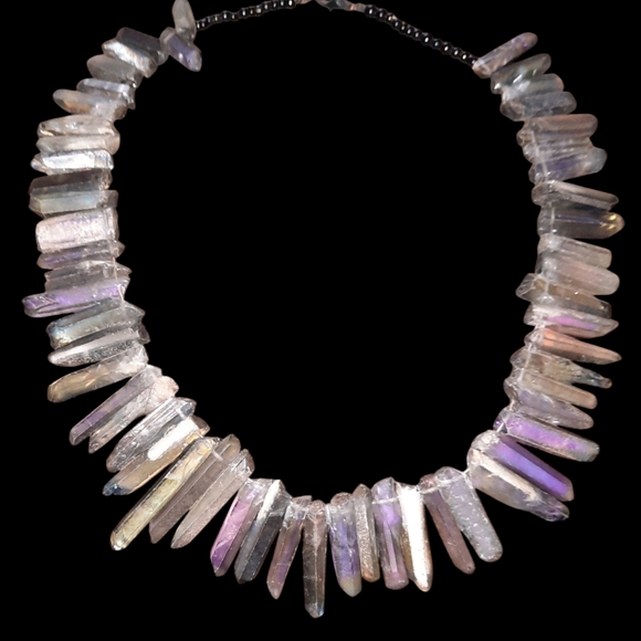 Aura quartz irridescent Brutalist crystal pointed gemstone points necklace - Picture 2 of 11